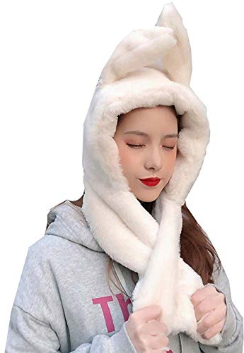YEKEYI Warme Winter Beanie Pop Up Ohren Plüsch Hut Ohr Bewegen Springen Kaninchen Hut Bunny Cap für Frauen Mädchen, weiß, One size