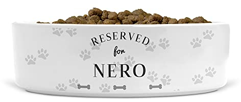 Personalised Reserved For [NAME] Dog Bones Ceramic Pet Bowl - Suitable for Food and Water - Dishwasher Proof - Small Bowl