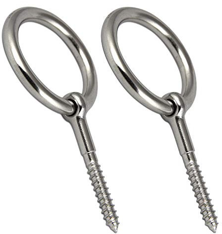 PROTECH 2 Stück Holzschrauben mit Ring 10x100mm A4 rostfreier Edelstahl Ösenschraube mit Holzgewinde V4A Ringschraube Augenschraube Schraubösen Augbolzen