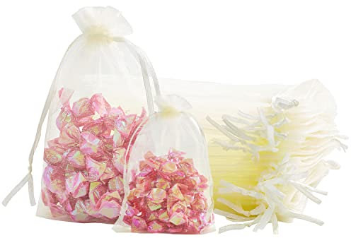 Beige Organzasäckchen 7x9cm, Klein Organza Beutel Geschenkbeutel Organzabeutel Bonbonsbeutel Schmuckbeutel Netzbeutel mit Kordelzug für Hochzeit, Geburtstag, Weihnachten, Thanksgiving (50 Stück)