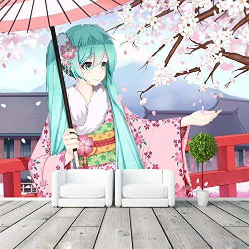 Fille de fleur de cerisier anime japonais Décor À La Maison Papier Peint 3D Chambre à coucher Salle de séjour Mural murale-200cm×140cm