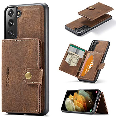 HERCN - Funda de Piel sintética para Samsung Galaxy S22+ 5G / S22 Plus 5G 6,6 Pulgadas. Funda de teléfono móvil Funcional con pequeña Cartera magnética única. (Marrón)