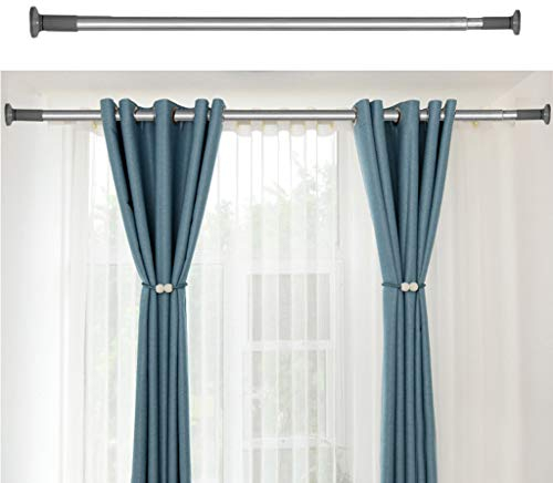 WHITNEY 92 cm-430 cm Extra Lange Gardinenstange, Kein Bohrer erforderlich Ausziehbare Gardinenstange aus Edelstahl Extra lange Spannvorhangstange für große Fenster, Duschraum, Schränke, Silber