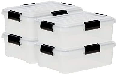 Iris Ohyama Luftdichte Kunststoff-Aufbewahrungsboxen mit Deckel, 10L, 4er-Set, Transparent, Hermetischer wasserdichter Verschluss, Robust Schnappverschlüsse, Stapelbar, Staubschutz, BPA-frei, DDAT-S