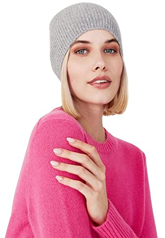Style & Republic Kaschmir Sport Mütze-Beanie Damen aus 100% Cashmere - Dein kuscheliger Premium Strick Beanie für stilvolle Herbst- & Winter-Momente - hellgrau