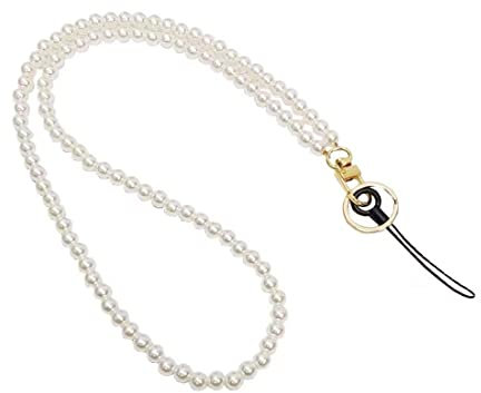 Zeayebsr Phone Lanyard Anti Lost Cell Phone Case Cadena colgante de cuello largo White Imitation Pearl Teléfono Accesorios decorativos Pulsera Llavero Lanyard