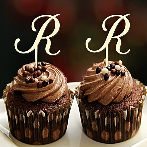 Cupcake-Topper mit Initiale R, Hochzeitsbuchstabe, Monogramm, Name für Hochzeit, Brautparty, Partyzubehör, Landgeweih, Pfeil, Blume, Rose, personalisieren Sie Ihre eigenen Cupcake-Topper,