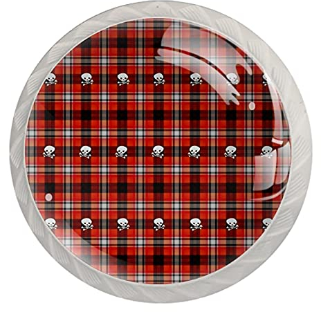Schrankknäufe im Retro-Stil mit Totenkopf-Muster, 4 Stück, Schrankknäufe, Glas, Schubladenknäufe, Schrankgriffe, Türgriffe, rund, 35 mm