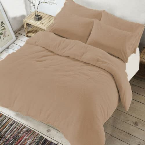 CHILIMILII Teddy Fleece warm Cuddly Duvet/Quilt Cover set, Luxury Sharpa Fleece Duvet covers, Soft, Cosy,Thermal & Warm Teddy Duvet Cover sets with matching pillowcases (Beige, Single)