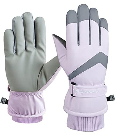 Orbgons Winter-Schirm-Skihandschuhe, wasserdicht, dick, Plus Samt, warm, Winddicht, Kälteschutz, Outdoor-Paar, Reithandschuhe Schwarze Federboa (Purple, M)
