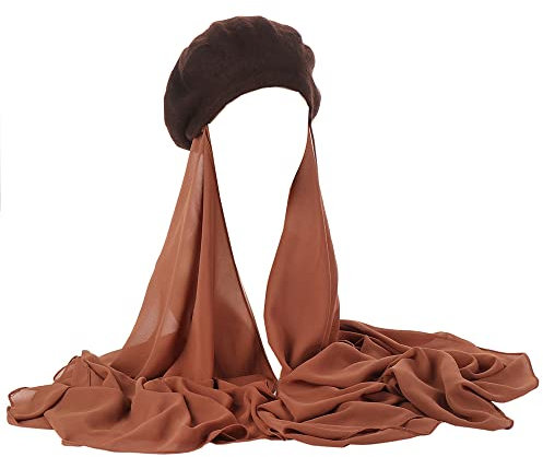 JDYaoYing Muslimischer Hijab-Schal für Damen, langer Schal mit Baskenmütze, sofortiger Hijab-Wickelschal, Kopftuch, coffee, 32