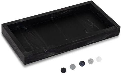 Heagoale Petit Plateau de Salle de Bain en Silicone pour comptoir, Porte-Savon rectangulaire et éponge pour évier de Cuisine, Organisateur de Parfum pour Commode, marbre Noir