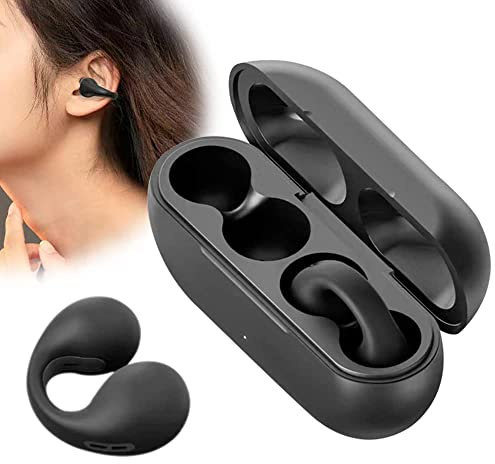WANWEN Auriculares Inalámbricos de Conducción Ósea Con Clip para la Oreja, Mini Auriculares Abiertos Con Cancelación de Ruido, Bluetooth (Black)