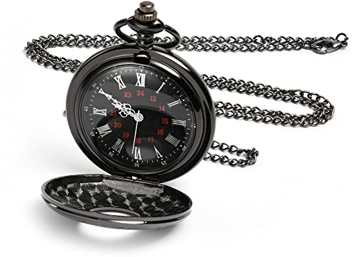 Vicloon Vintage Taschenuhr, Retro Quarz Taschenuhr, Taschenuhr mit Kette, Retro Taschenuhr Herren mit Kette, Taschenuhr für Männer Frauen Vater Opa Geburtstag Jahrestag(Schwarz)
