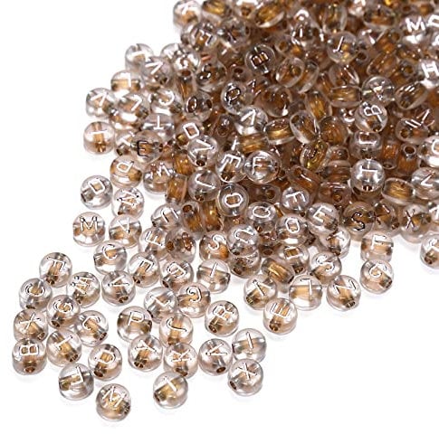 200pcs Clear Gold Acrylic Flat Round Alphabet Letter Beads 7mm Pony Disc Coin Rose Gold A-Z Letter Loose Spacer Beads for DIY Bracelet Jewelry Making