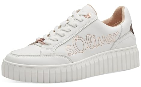 s.Oliver Damen Sneaker flach mit Dicker Sohle Vegan, Weiß (White/Rosegold), 38 EU