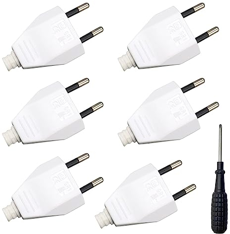 GIGIIS Eurostecker 220V Stecker 6 Stück Stromstecker Flach ABS Eurokupplung Weiß sichere Verbindung von Geräten mit Niedrigem Stromverbrauch mit der Steckdose mit Schraubendreher