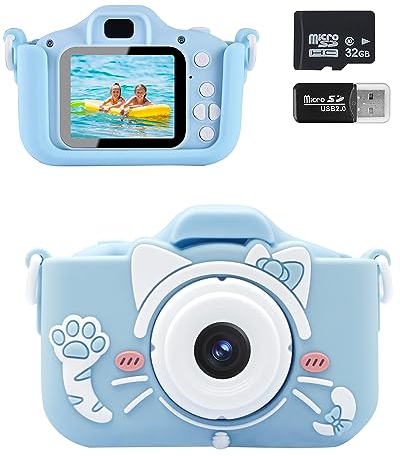 Kinderkamera, 2,0-Zoll Kinder Digitalkamera, 20MP/1080P wiederaufladbare Selfie-Kamera, mit 32G SD-Karte, Kartenleser, geeignet Weihnachten Spielzeug für Mädchen und Jungen im Alter von 3 bis 12