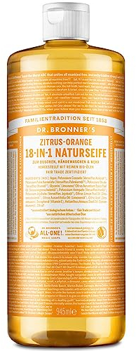 Dr. Bronners 18-IN-1 Naturseife | Zitrus Orange | Organic Flüssigseife | Vegan | Bio | Duschgel, Handseife, Shampoo und vieles mehr | Mit Bio Kokos-, Oliven- und Jojobaöl | 945 ml