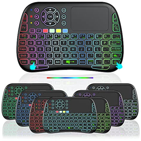 Mini tastiera Bluetooth vocale, tastiera wireless ricaricabile con touchpad, piccola tastiera retroilluminata con apprendimento IR, connessione WiFi/BT5.0 2.4G per PC, TV Box, iOS, Android, Windows,