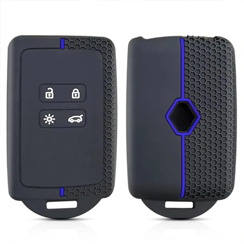 Juttzzei Coque de clé de Voiture pour Re-Nault Clio Megane Koleos Kadjar Kangoo Twingo Talisman Captur Espace Dacia Duster Coque de clé de Voiture, Etui Carte Re-Nault, Silicone TPU 4 Boutons (Bleu)