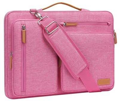 MOSISO 360 Protective Laptop Bag 16 inch, 15-15.6 inch Computer Shoulder Bag Compatible with MacBook Pro 16, HP, Dell, Lenovo, Asus, Side Open Messenger Case &4 Zipper Pockets&Handle, Rose Red