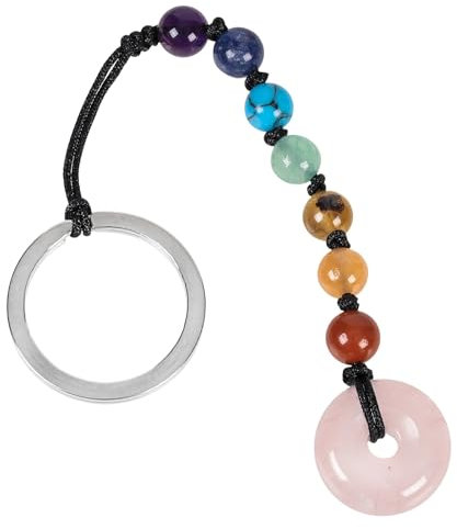 KYEYGWO Rosenquarz Kristall Ping An Schnalle Schlüsselanhänger für Unisex, 7 Chakra Stein Schlüsselring Deko Heilstein Taschenanhänger Anhänger für Glücksbringer