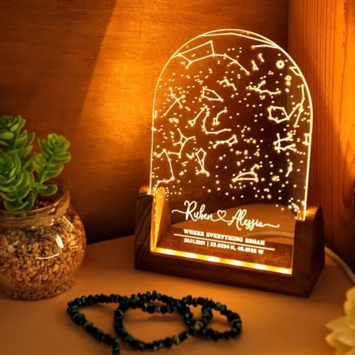 Personalisierte Sternkarte Nachtlicht nach Datum, Karte des ersten Termins, personalisierte Valentinstagsgeschenke für Freund, Freundin, Paar für Hochzeitstag (A,