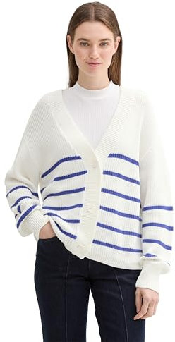 TOM TAILOR Denim Damen Basic Strickjacke mit Knöpfen,35924 - Placed Blue White Stripe, S