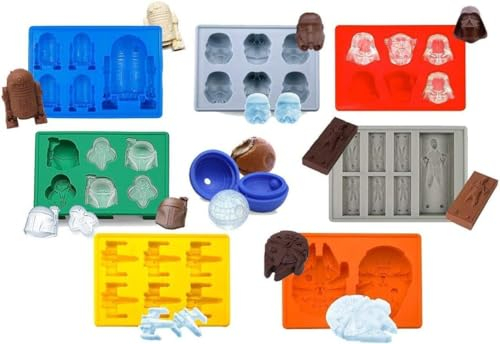 Generic Star Wars Silicone Molds, Set of 8 Flexible Molds for Ice, Chocolate, Soap & More. Multicolor, Star Wars Characters & Objects
