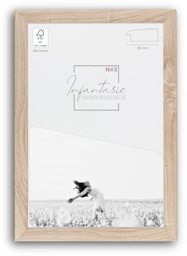Infantasie 'N°3' Bilderrahmen 48x68 handgefertigt nach Maß | Eiche Sonoma | MDF-Holz Design Collage Holzbilderrahmen inkl. Acrylglas und Metall Aufhänger (Querformat & Hochformat)