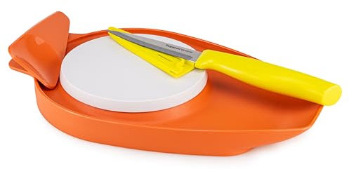 Tupperware Schneidebrett Mamsell mit Spachtel + Messer Gelb Tapferes Helferlein Orange kleines Brettchen Obst Fleisch Gemüse schneiden (inkl. 1x Bio Saatgut), 1432-9