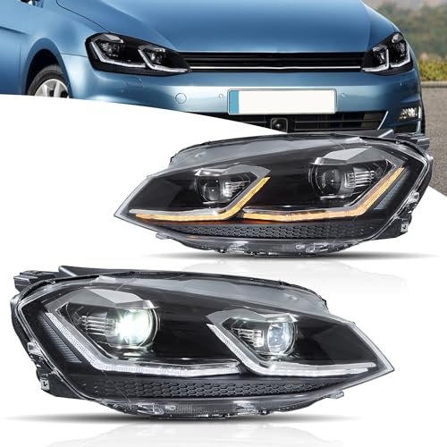 VLAND Projektorscheinwerfer Kompatibel für Golf 7 Golf MK7 TSI TDI Variant Alltrack Halogen 2012-2017 (Nicht für GTI/R/GTD/Golf 7.5), Mit E-Prüfzeichen,1 Satz (Silber)