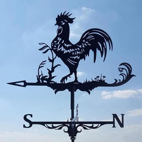 Veleta de metal resistente para previsión meteorológica, veleta con soporte, figura decorativa para patio, terraza y techo, diseño retro de gallo