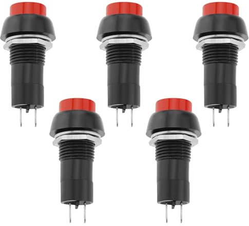 Create idea 5 Interruptores Botón de Enganche de 12mm SPST Interruptor Encendido Y Apagado Mini Interruptor Botón para Movilidad Scooter Coche Trompeta Lámpara Mesa Timbre Casa Rojo