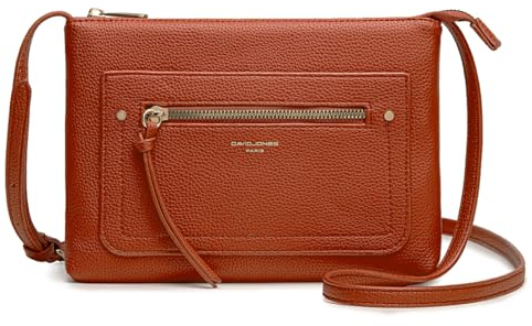 David Jones - Umhängetasche für Damen – flache Tasche, kleine Handtasche, Schultertasche, PU-Leder, klassische und elegante Tasche, 2 Taschen, für Abend, Telefon, Shopping, Reise, Orange, one size,