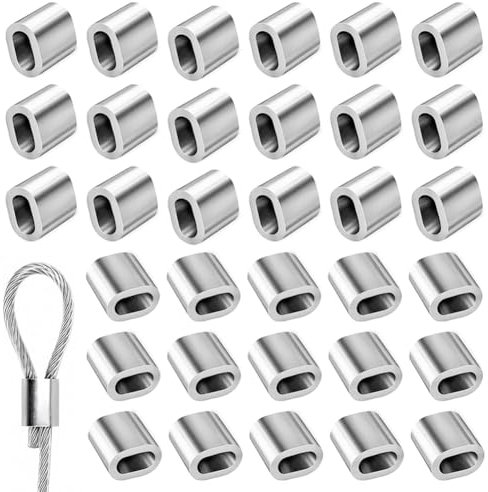 60 Pezzi Manicotto in Alluminio M6 Ghiere in Alluminio Morsetti in Alluminio Morsetto Maniche per 6 mm Corda in Acciaio Fune Cavo