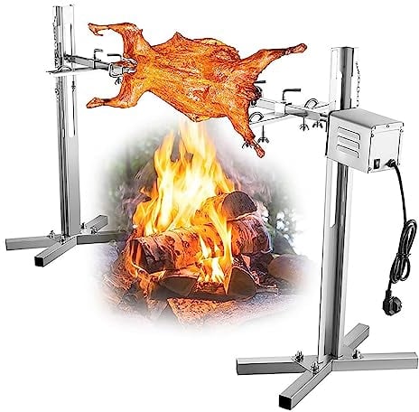 Stainless Steel Electric BBQ Rotisserie Grill Kit - Outdoor Large Camping Spit Roaster Stand Height Adjustable w/15W Motor for Roasting Chicken Pig Lamb Party Campfire Barbecue