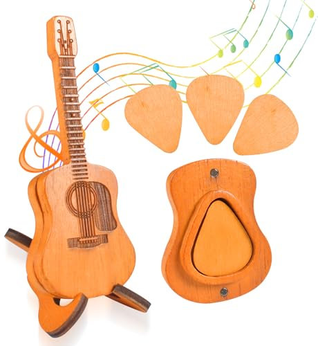 Plektren Gitarre Holz 3 Stück Plektrum Gitarren Plektrum Akustikgitarre mit Akustikgitarren Picks Box Gitarren Plektren Halter Personalisierte Wooden Guitar Picks für Gitarren Bass Ukulelen Liebhaber
