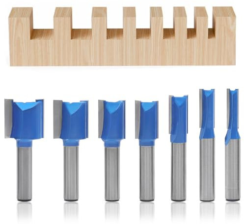GYSRXS 7 Piezas Fresas para Madera de Carburo con Vástago de 8MM Fresas Rectas 6 8 10 12 14 18 20MM de Diámetro de Corte Fresa Copiadora para Fresadora para Madera