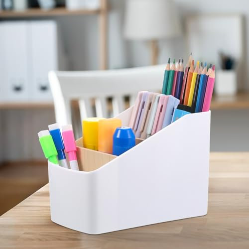 Zocipro Organizer da Tavolo in Bambù, Supporto per Telecomando Rimovibile, Porta Oggetti Scrivania Legno 4 Scomparti, Multifunzionale Organizzatore per Cancelleria, Cosmetico, Penne