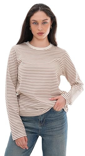 Long Sleeve Tops Women - Round Neck 100% Cotton T Shirts Ladies Long Sleeve Tops, Colorful Long Sleeve T Shirts for Women, Ladies Tops, Tops for Women UK Brown