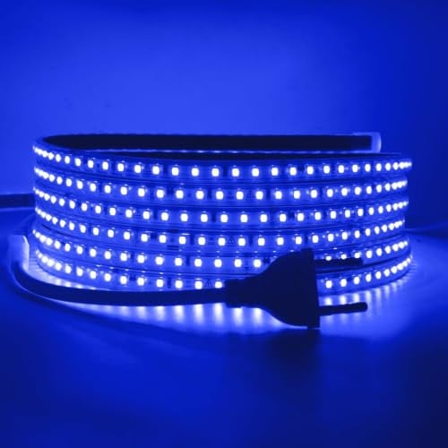Wisada Anschluss an AC220-240V LED Streifen, 30M 120LEDs/m SMD2835 Flexible Superhell Blau CRI≥90 LED Lichtband, LED Band Lichtschlauch Leiste Kette Selbstklebend mit Stecker für Weihnachten