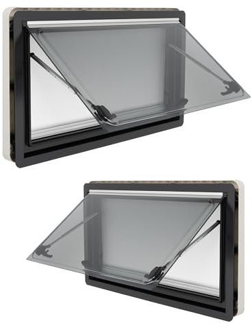 Kit de 2 ventanas de autocaravana, 900 x 500 mm, ventanas de caravana de 70°, con mosquitera y estor E13, para caravanas, furgonetas