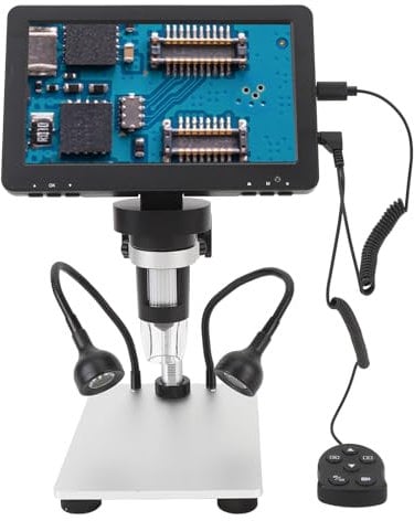 Mikroskop Digital, 1200X Digitales Mikroskop mit 7-Zoll-Bildschirm und Ständer Lötmikroskop 8 LED-Leuchten für Inspektion Reparatur Löten 1080FHD 1080P 720P