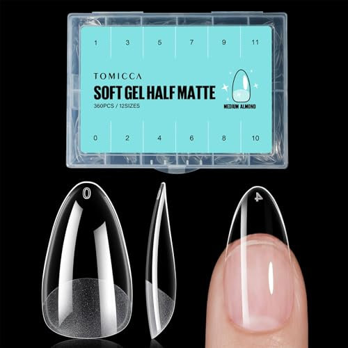 TOMICCA Mittel Mandel Nagelspitzen - Tips für Gelnägel Nagelspitzen Falsche Nagel Pre-Shaped Matt, Nageltips für Nägel Full Cover Nail Tips für Nagelstudios und DIY Nagelkunst, 12 Größen 360 Stück