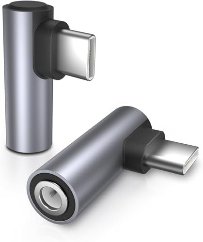 Adaptateur USB C vers Jack 2 pièces Angle 90 degrés Adaptateur Casque USB C avec Puce DAC Adaptateur USB C vers Jack 3.5 pour Samsung S23/S22/S21Ultra, iPad Pro, Pixel, Oneplus, iPhone 15 (Gris)