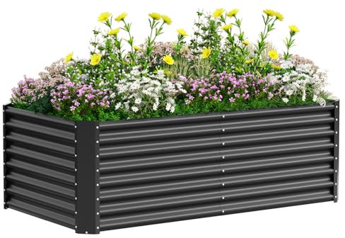Jardineras Exterior Grandes,183 x 92 x 61 cm Resistente a la Intemperie Huerto Elevado, ¡Jardín Elevado Rectangular de Acero Inoxidable para el Cultivo de Hortalizas, Plantas, Flores y Mucho Más