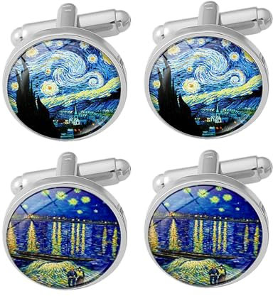 YSJCHEBS 2 Paia di Gemelli con Pittura A Olio di Van Gogh, Gemelli da Uomo, Gemelli di Moda Creativa, Chiodi per Maniche di Camicia, Uomini E Donne Comuni, Fibbia Decorativa per Abbigliamento