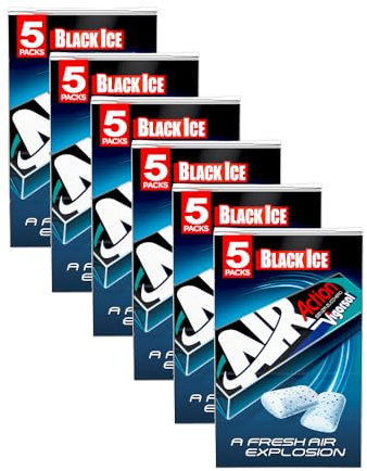 Vigorsol Air Action Black Ice, Chewing Gum, Gusto Liquirizia e Menta, Senza Zucchero, Senza Glutine, 6 Confezione da 5 Stick di Gomme da Masticare, Ideale per avere sempre la Scorta che ti serve